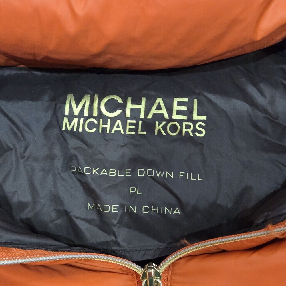 Michael Kors Down Packable Jacket Coat Orange Removable Hood Puffer PL - Picture 9 of 16